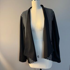 Chico's Elegant Black Cardigan with White Stripes